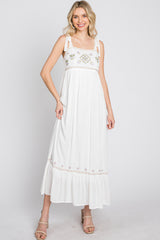 Ivory Floral Embroidered Sleeveless Maxi Dress