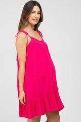 Fuchsia Lace Accent Tassel Tie Maternity Dress
