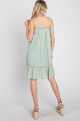 Light Olive Lace Accent Tassel Tie Dress