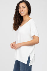 Ivory V-Neck Oversized Short Sleeve Top
