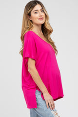 Fuchsia V-Neck Oversized Maternity Short Sleeve Top
