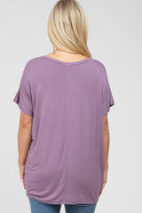 Lavender V-Neck Oversized Maternity Short Sleeve Top