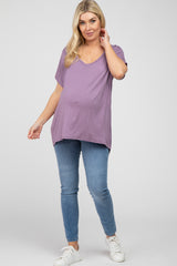 Lavender V-Neck Oversized Maternity Short Sleeve Top