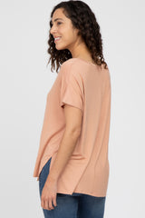 Peach V-Neck Oversized Short Sleeve Top