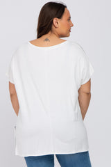 White V-Neck Oversized Plus Short Sleeve Top