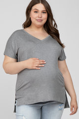 Heather Grey V-Neck Oversized Maternity Plus Short Sleeve Top