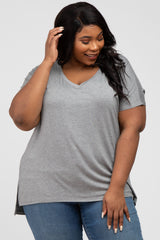 Heather Grey V-Neck Oversized Maternity Plus Short Sleeve Top