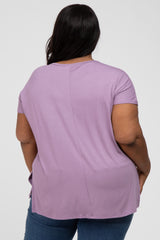 Lavender V-Neck Oversized Plus Short Sleeve Top