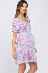 Magenta Floral Short Sleeve Maternity Dress