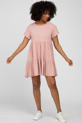 Pink Ribbed Tiered Dress