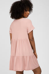 Pink Ribbed Tiered Dress
