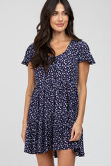 Navy Floral Button Front Tie Dress