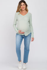 Light Olive Waffle Knit Maternity Long Sleeve Top