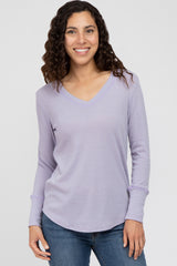 Lavender Waffle Knit Maternity Long Sleeve Top