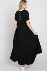 Black Crochet Back Midi Dress