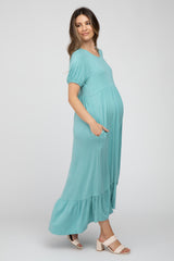 Light Jade Crochet Back Maternity Midi Dress
