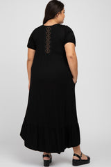 Black Crochet Back Plus Midi Dress