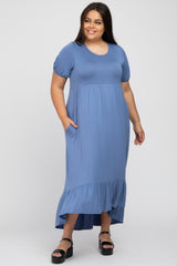 Blue Crochet Back Plus Midi Dress