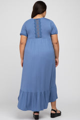 Blue Crochet Back Plus Midi Dress