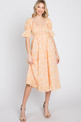 Peach Floral Square Neck Maternity Midi Dress