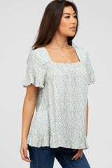 Ivory Floral Square Neck Ruffle Hem Top