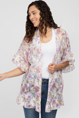 Lavender Floral Chiffon Ruffle Maternity Cover-Up