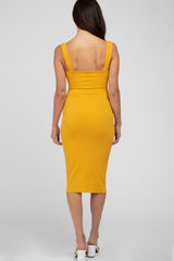 Mustard Ribbed Fitted Dress
