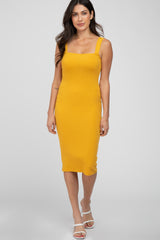 Mustard Ribbed Fitted Dress