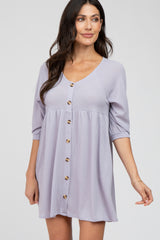 Lavender Button Accent 3/4 Sleeve Dress