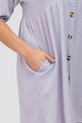 Lavender Button Accent 3/4 Sleeve Dress
