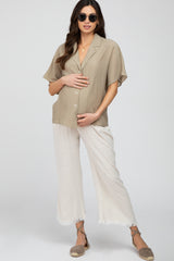 Taupe Button Up Dolman Sleeve Maternity Top