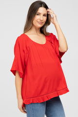 Red Crochet Accent Dolman Maternity Top
