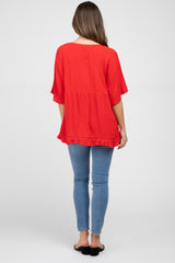 Red Crochet Accent Dolman Maternity Top