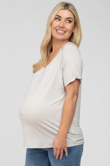 Grey V-Neck Short Sleeve Maternity Top