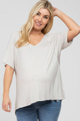 Light Grey Basic Raglan Short Sleeve Maternity Top
