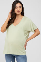 Light Green Basic Raglan Short Sleeve Maternity Top