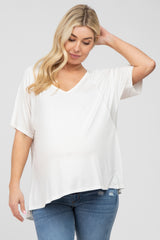 White Basic Raglan Short Sleeve Maternity Top