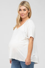 White Basic Raglan Short Sleeve Maternity Top