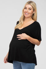 Black Basic Raglan Short Sleeve Maternity Top