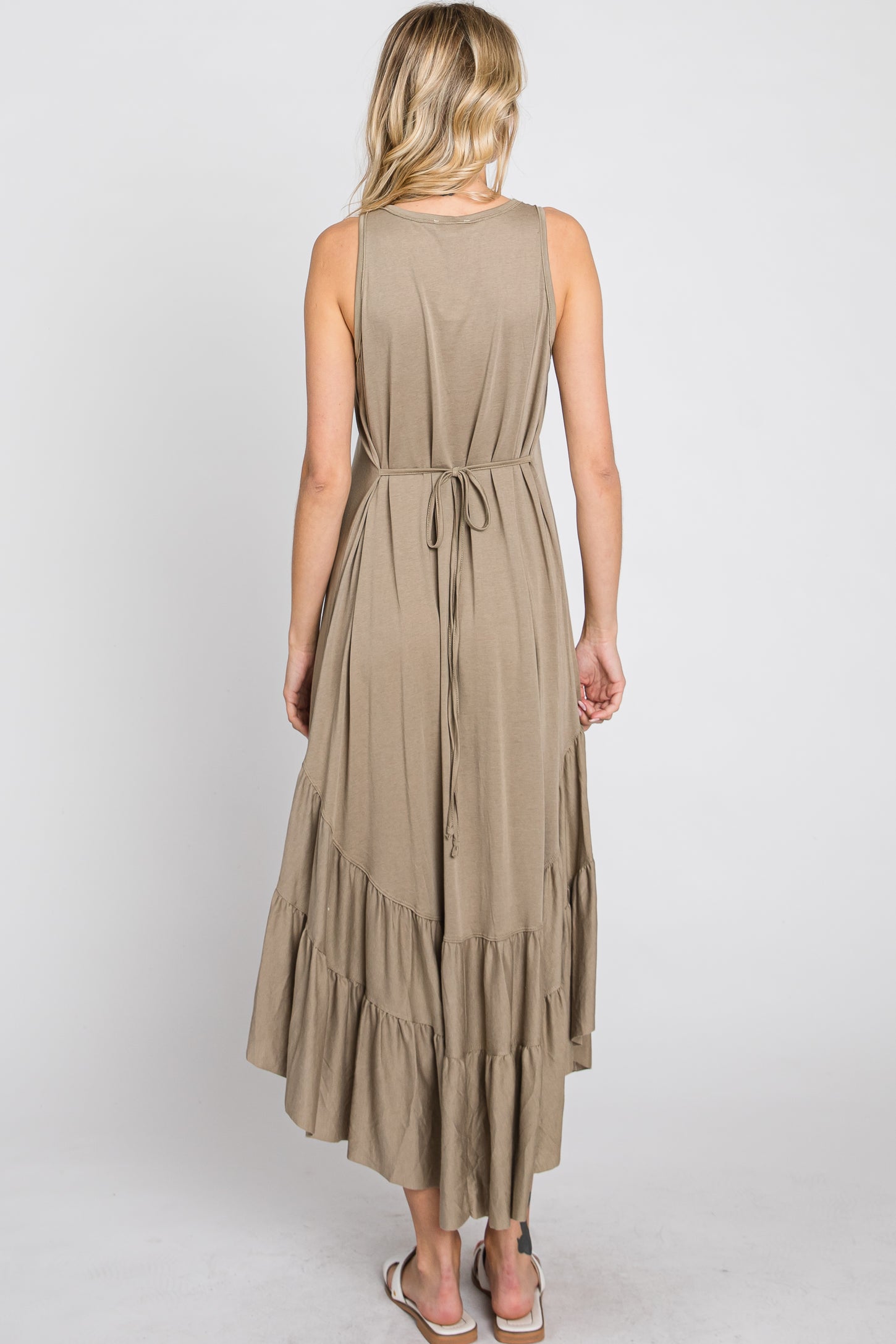 Olive Ruffle Hem Midi Dress