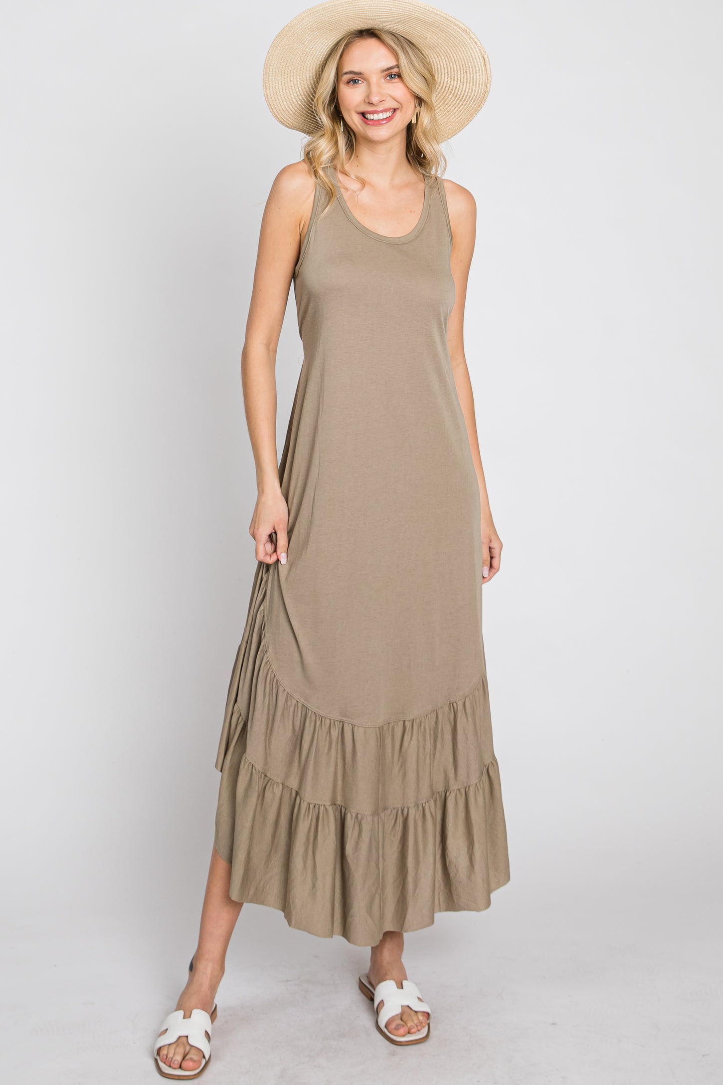 Olive Ruffle Hem Midi Dress