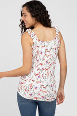 Ivory Floral Ruffle Strap Top