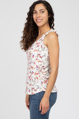 Ivory Floral Ruffle Strap Top