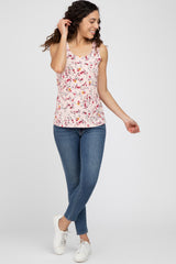 Pink Floral Ruffle Strap Top