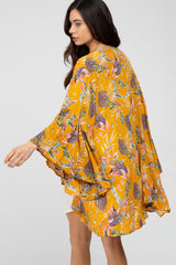 Yellow Floral Bell Sleeve Maternity Cover Up