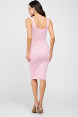 Pink Sleeveless Fitted Ribbed Maternity Dress