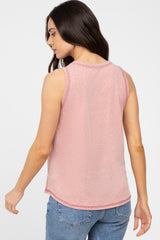 Pink Heathered Sleeveless Pocket Front Maternity Top