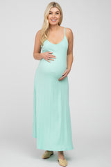 Mint Green Knit Ribbed Maternity Maxi Dress