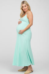 Mint Green Knit Ribbed Maternity Maxi Dress