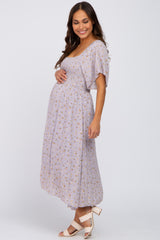 Lavender Floral Smocked Maternity Midi Dress